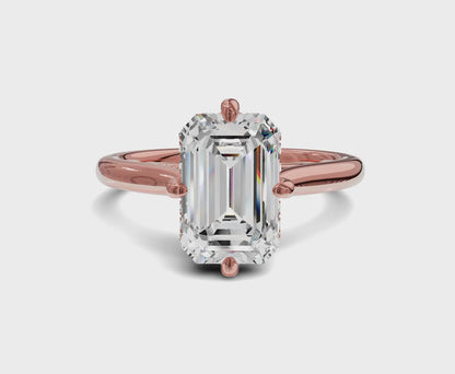2.30 Ct Emerald Cut Engagement Ring With Hidden Halo