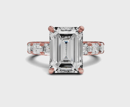 Brilliant Emerald Engagement Ring | Side stone & halo