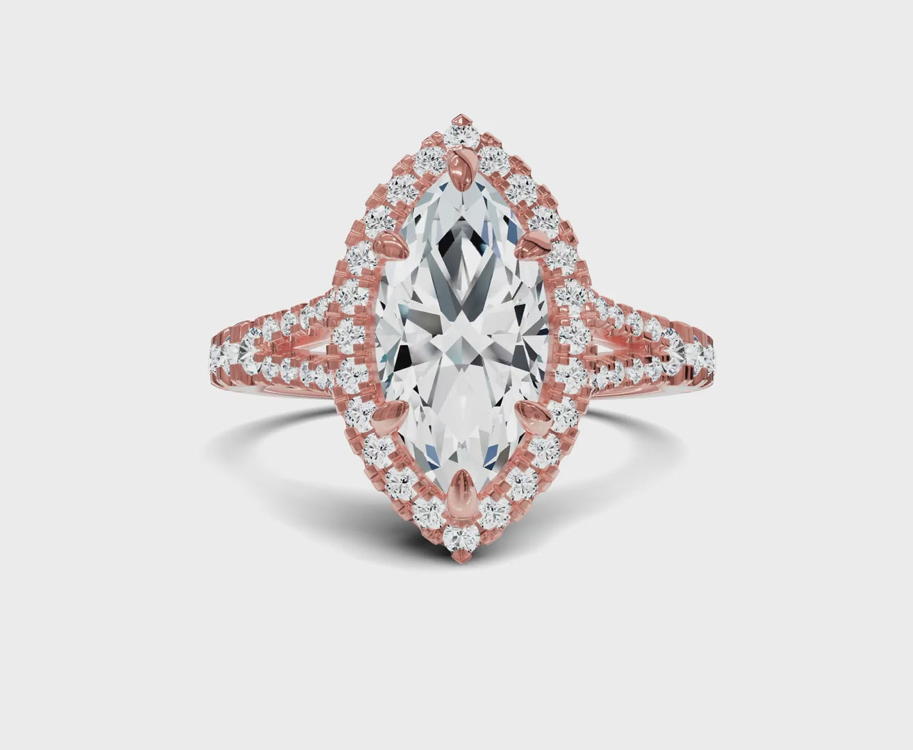 Verlobungsring mit Marquise-Diamant | Halo &amp; geteilte Ringschiene