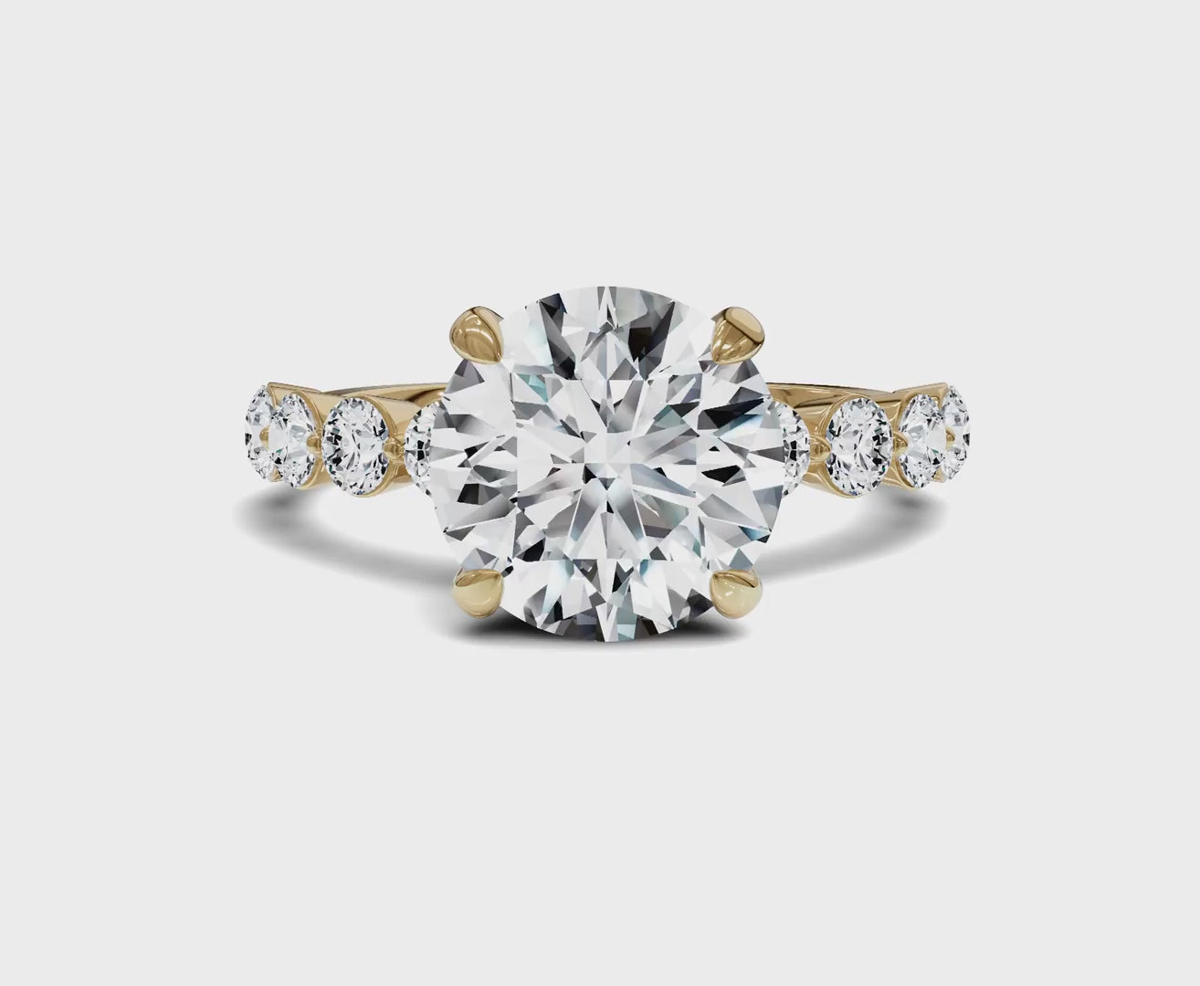 Round Diamond Engagement Ring with Side Stones & Hidden Halo