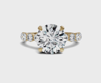 Round Diamond Engagement Ring with Side Stones & Hidden Halo