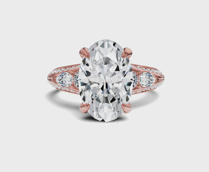 Classic Oval Diamond Ring with Side Stones For Women