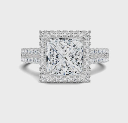 2.50ct Princess Cut Diamond Engagement Ring | Halo & Side Stones