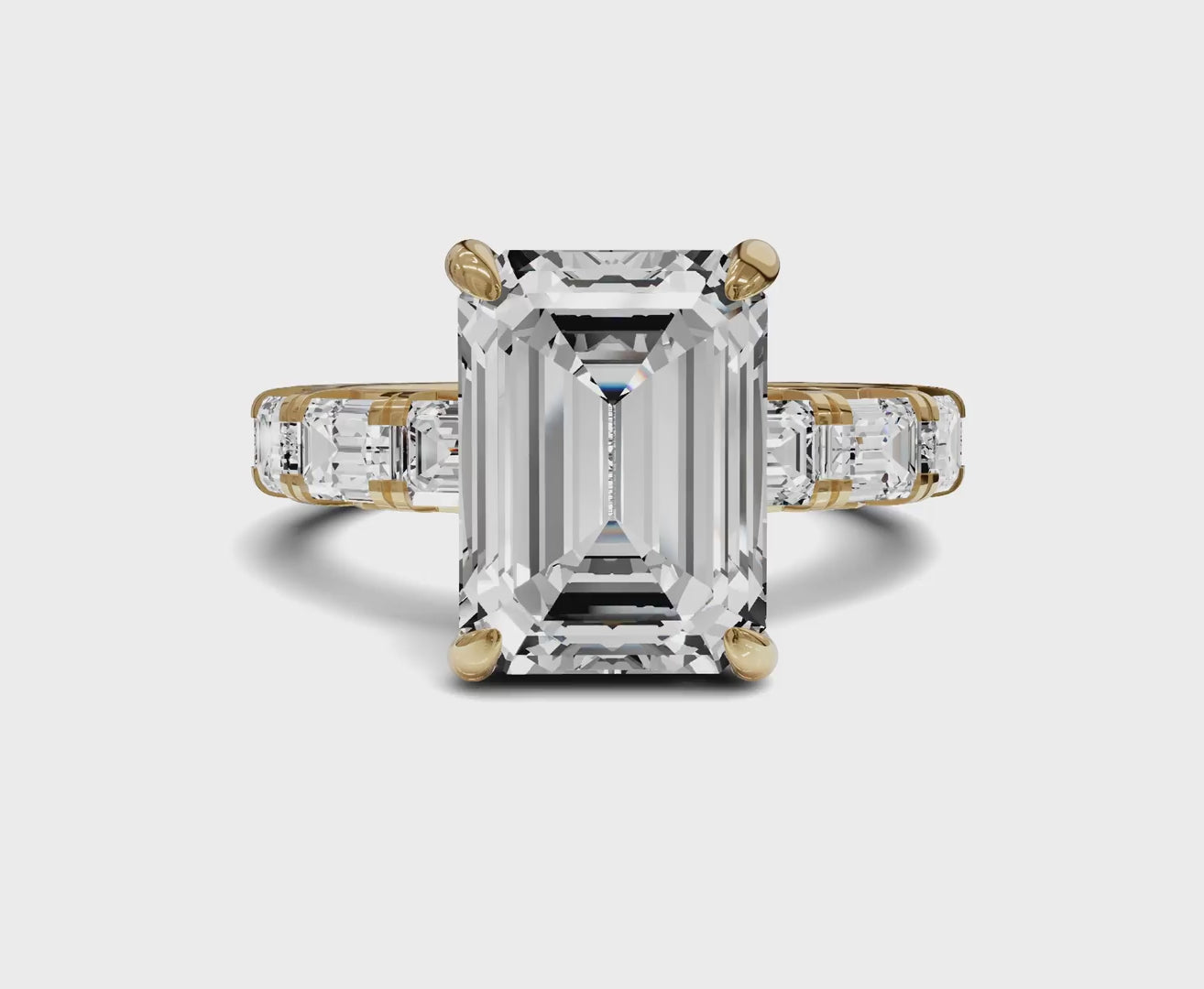 Brilliant Emerald Engagement Ring | Side stone & halo