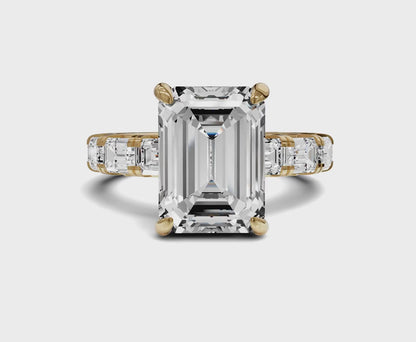 Brilliant Emerald Engagement Ring | Side stone & halo