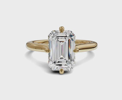 2.30 Ct Emerald Cut Engagement Ring With Hidden Halo