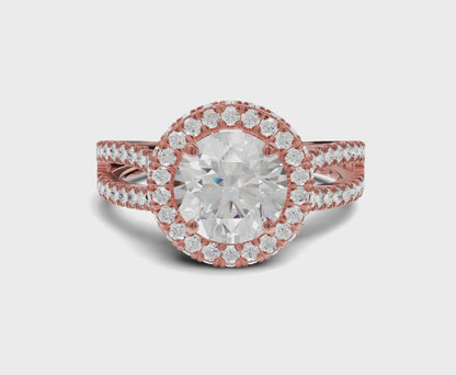 Split Shank Halo Round Diamond Ring | 1.75ct | Timeless Elegance
