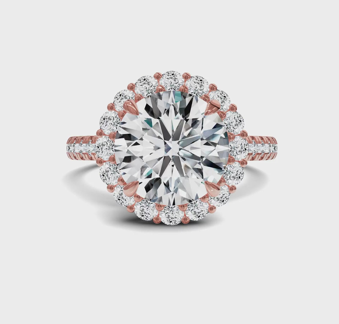Luxury Round Diamond Halo & Side Stone Ring|3.70ct