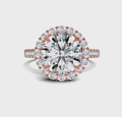 Luxury Round Diamond Halo & Side Stone Ring|3.70ct