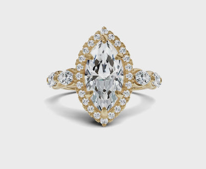 Marquise Cut Engagement Ring | Halo & Side Stones