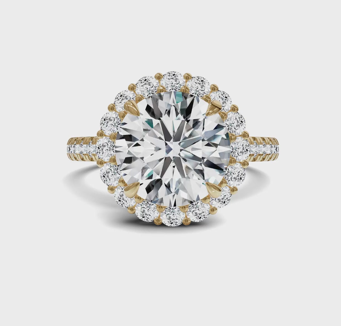 Luxury Round Diamond Halo & Side Stone Ring|3.70ct
