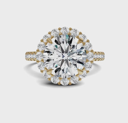 Luxury Round Diamond Halo & Side Stone Ring|3.70ct