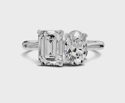 Oval & Emerald Cut Toi Et Moi Engagement Ring | 1.75ct Lab Grown