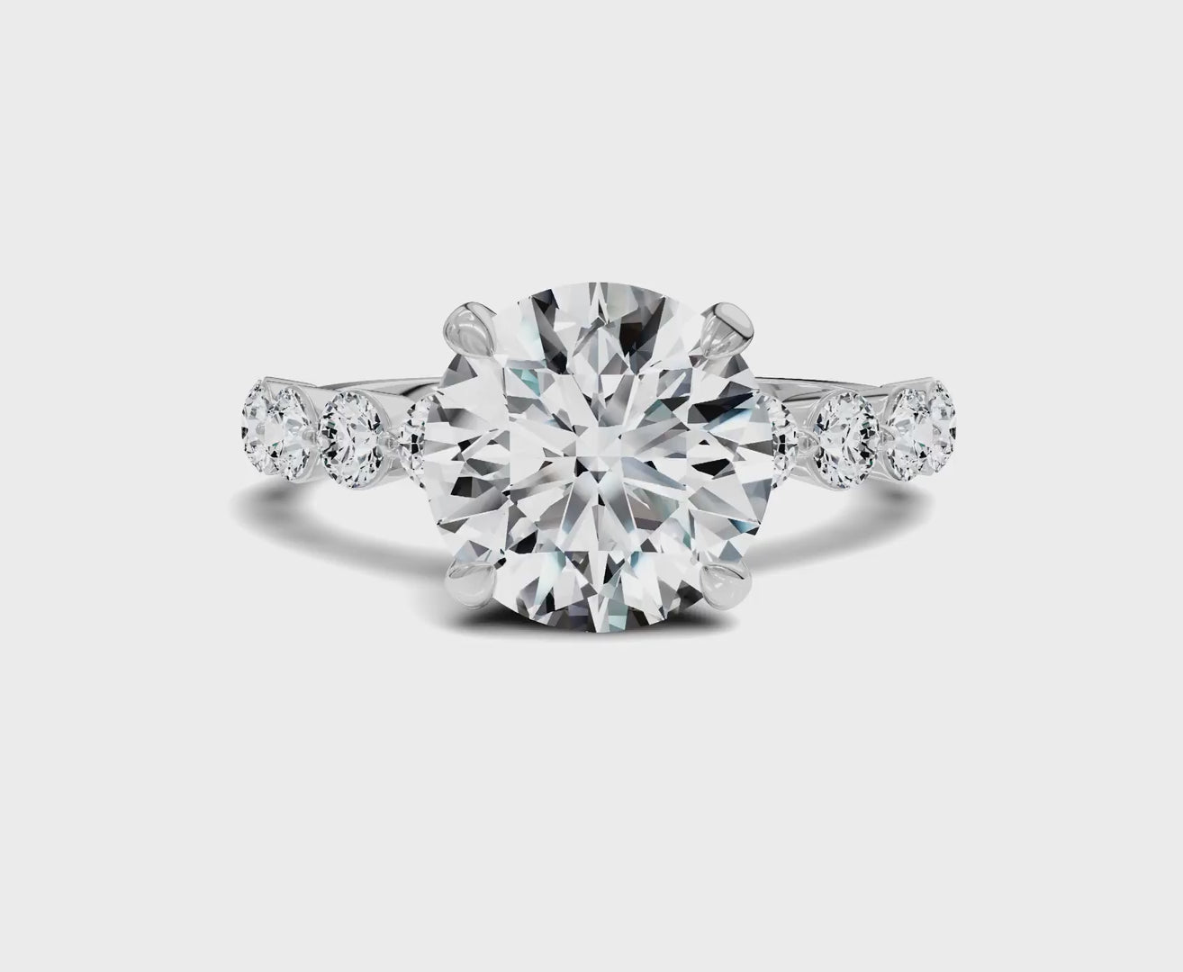 3.25 Ct Round Diamond Engagement Ring with Side Stones & Hidden Halo