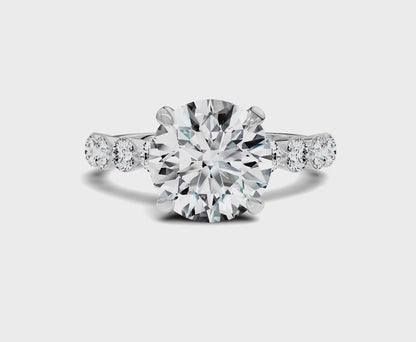 3.25 Ct Round Diamond Engagement Ring with Side Stones & Hidden Halo