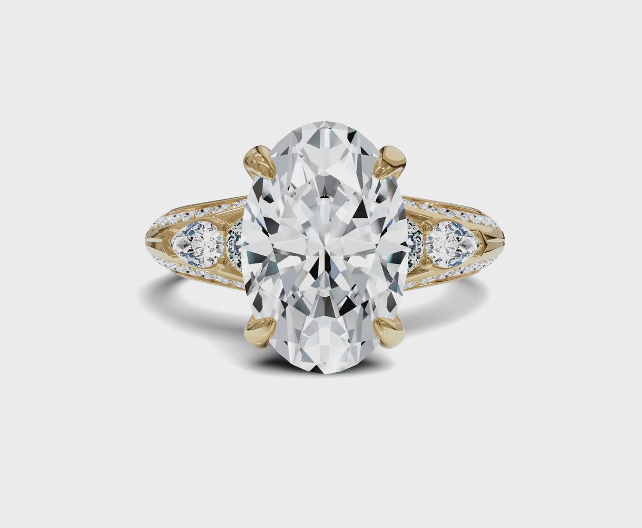 Classic Oval Diamond Ring with Side Stones For Women