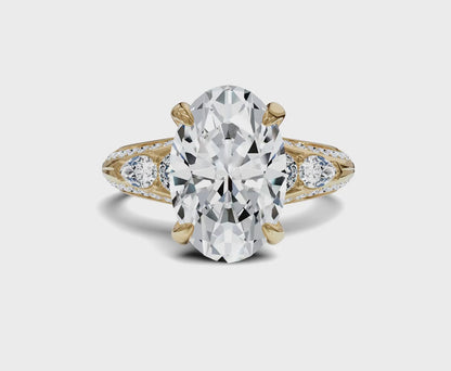 Classic Oval Diamond Ring with Side Stones For Women