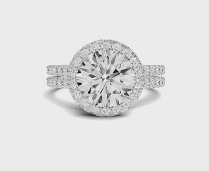 2.75 Ct Round Diamond Halo Engagement Ring with Side Stones