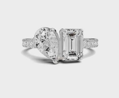 Pear & Emerald Cut Toi Et Moi Engagement Ring | 2.50ct Lab Grown