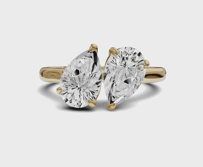 Unique Toi et Moi Ring with Twin Pear Diamonds