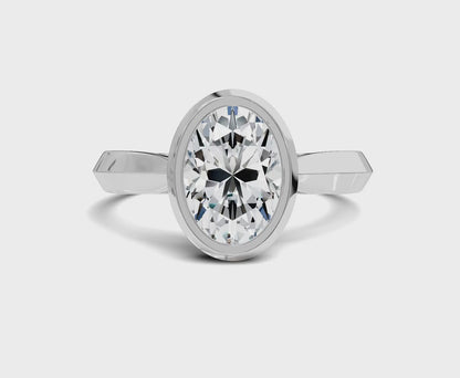 1.5 Ct Oval Diamond Bezel Setting Solitaire Engagement Ring