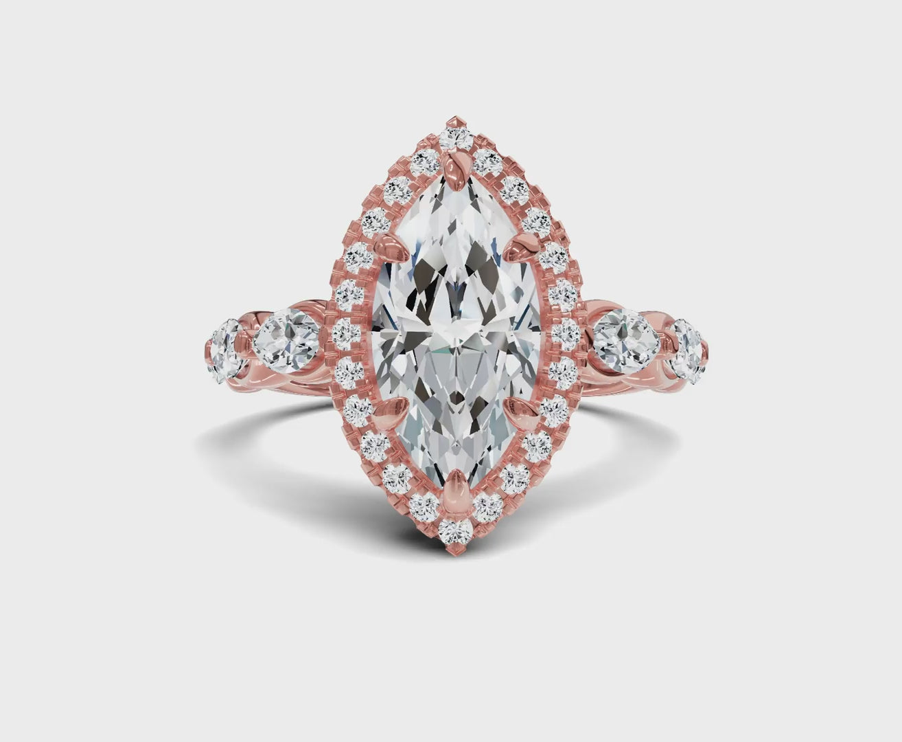 Marquise Cut Engagement Ring | Halo & Side Stones
