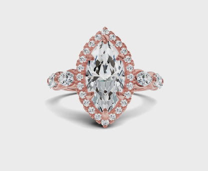 Marquise Cut Engagement Ring | Halo & Side Stones