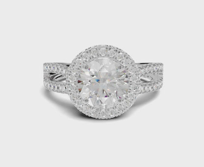 Split Shank Halo Round Diamond Ring | 1.75ct | Timeless Elegance