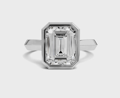 2.25 Ct Emerald Diamond Bezel Setting Solitaire Engagement Ring