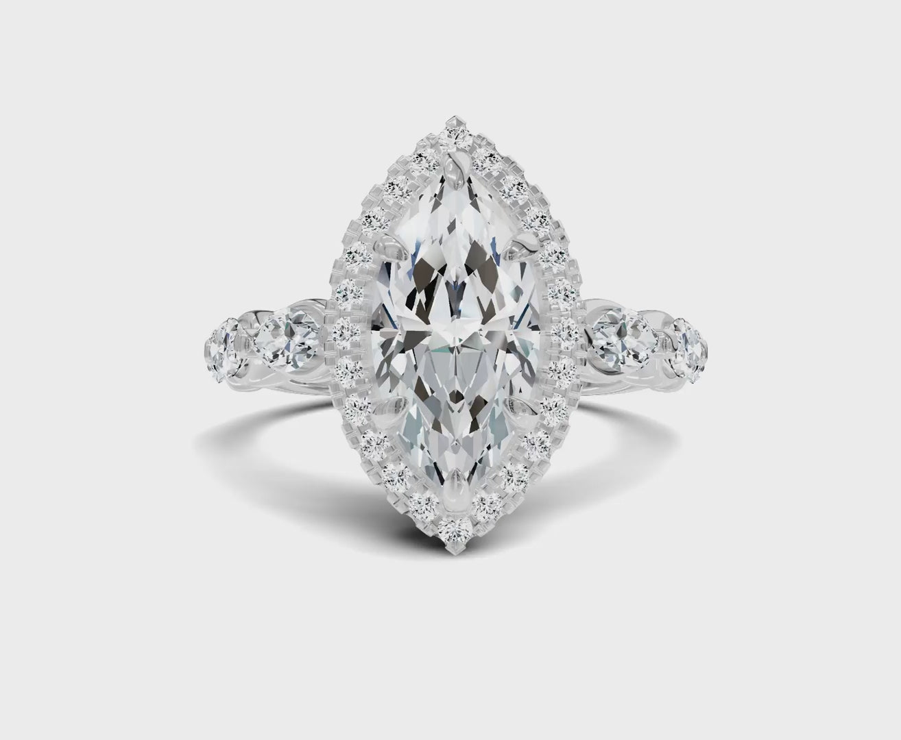 2.5Ct Marquise Halo Side Stone Engagement Ring