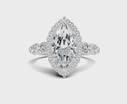 2.5Ct Marquise Halo Side Stone Engagement Ring